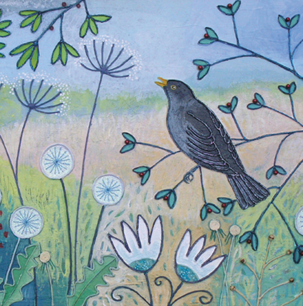 Songbird Square Blank Greeting Card by Artist Jo Grundy Cards